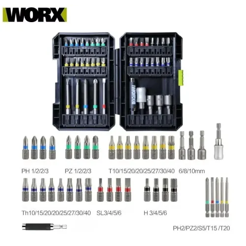 WORX WA1149 Drill Bits Set Precision Driver Kit Phillips Pozidriv Hexagon Torx Slot Extended Rod High Quality Multi-Tool Accessories Professional Repair