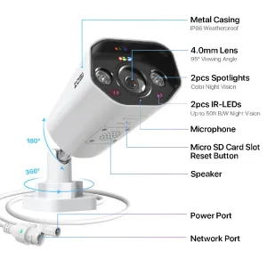 ZOSI 5MP IP Camera Add-on Outdoor PoE Security Camera Two Way Audio HDR Color Night Vision Home CCTV Video Surveillance Camera