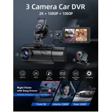 3 Channel Dash Cam Car Dash Camera With GPS WiFi IR Night Vision Camcorder