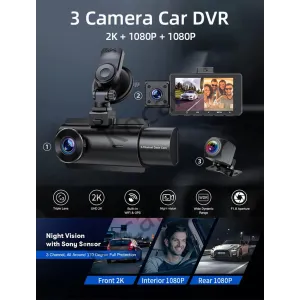 3 Channel Dash Cam Car Dash Camera With GPS WiFi IR Night Vision Camcorder