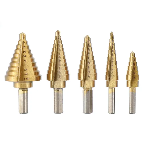 Drillpro 6PCS Premium Titanium-Coated HSS 4241 Step Drill Bit Set by Pro-Drills Variety Pack (1/8" to 1-3/8") High-Speed Steel Center Punched Design Ideal for Woodworking and Home Improvement