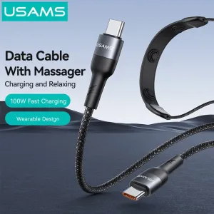 USAMS SJ759 U89 3A 100W Type-C to Type-C Cable with Massager Fast Charging Data Transmission Copper Core Line 1.4M Long for iPhone 17 17Pro 16 15 Pro Max for Huawei Pura 80 Ultra for Xiaomi MIX Flip2