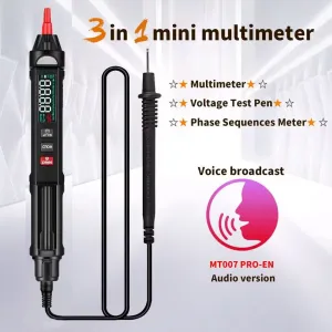 MUSTOOL MT007/MT007 Pro/MT007 Pro-EN True RMS Digital Multimeter + Voltage  Test Pen +Phase Sequences Meter  3 In 1 Color Screen Voice Broadcast