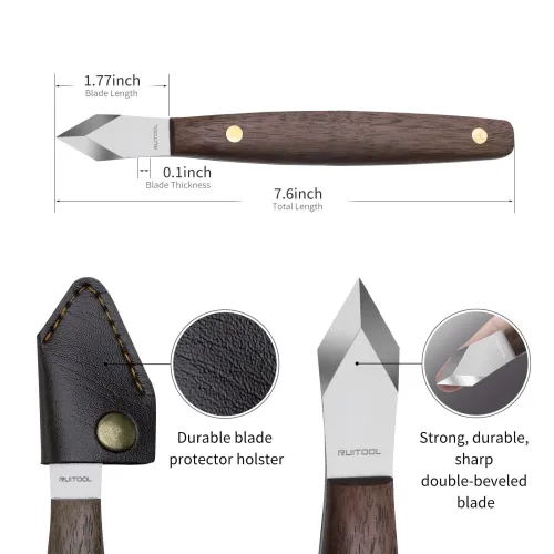 Marking Knife High Carbon Steel Woodworking Scribe 7.6 Inch Double Beveled Blade with Wooden Handle and Leather Sheath