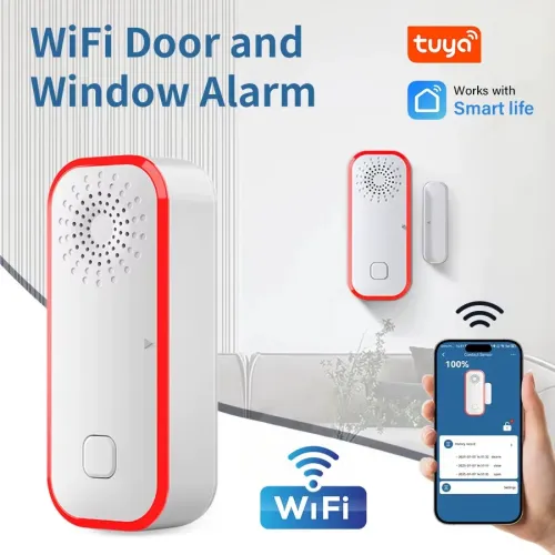 Tuya WiFi Door Magnetic Sensor Sound and Light Door Window Alarm Smart Detects Open Close Triggers On-Site Sound-Light Alarm Sensors