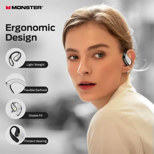 MONSTER AC360 TWS Earbuds bluetooth 5.4 Earphone 14.2mm Titanium PU Diaphragm AAC Audio ENC Noise Cancelling 24H Playback Touch Control Ergonomics Earhooks Sports Headphones with Mic