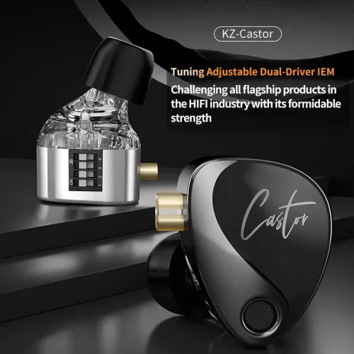 KZ Castor Wired Earphone Tuning Adjustable Dual Drivers IEM HiFi Sound Deep Bass 3.5mm Wired In-ear Earphone Headphone