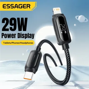 ESSAGER ES-X57 3A 29W Type-C to iP Digital Display Cable Fast Charging Data Transmission Copper Core Line 1M/2M Long for iPhone 15 14 13 Pro for Huawei Nova Flip for Xiaomi MIX Fold4 for Samsung Galaxy Z Flip6