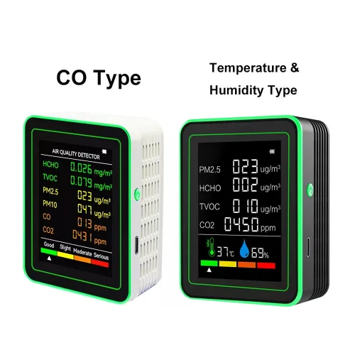 6-in-1 Air Quality Tester HCHO TVOC PM2.5 PM10 CO2 CO/humidity 2 Types USB Type-C Rechargeable Portable Monitor