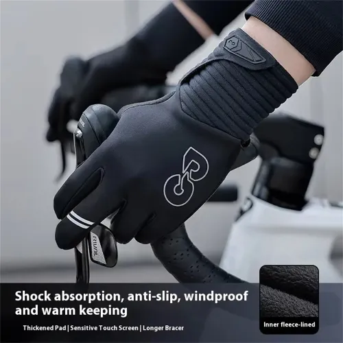 Golovejoy Winter Cycling Gloves for Men Women Outdoor Sports Windproof Waterproof Fleece Warm Non-slip Shock Absorption Bike Gloves