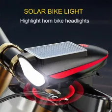 Cansses 3 in 1 Solar Bike Headlight XPLamp Beads 1200mAh Battery Waterproof 3 Light Modes with 120db Horn for Night Cycling