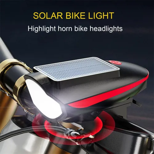 Cansses 3 in 1 Solar Bike Headlight XPLamp Beads 1200mAh Battery Waterproof 3 Light Modes with 120db Horn for Night Cycling