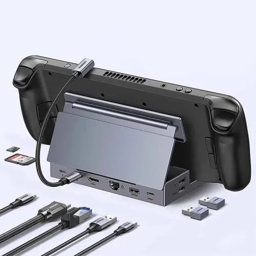 UGREEN CM800 9-in-1 USB-C Docking Station with USB2.0 4K60Hz RJ45 1000M PD100W USB-C 10Gbps USB-A 10Gbps SD&TF Card Slots Compatible with Steam Deck ROG Ally for iPhone 16 16 Pro 15 Pro Max
