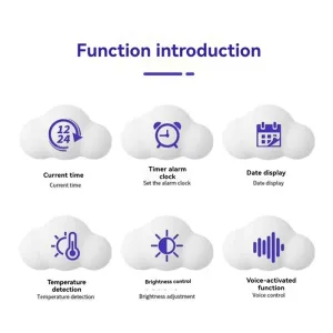 Cloud Alarm Clock Hygrometer KD8618 Adjustable Brightness 24-Hour Time Display Voice Activation Snooze Function Portable