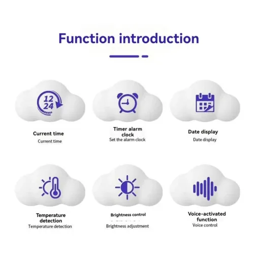 Cloud Alarm Clock Hygrometer KD8618 Adjustable Brightness 24-Hour Time Display Voice Activation Snooze Function Portable
