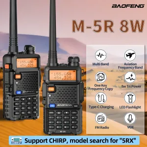 Baofeng M-5R 8W Ham Radio Long Range Dual Band Tri Power VHF UHF 1.25M Aviation AM FM Receiver Type-C Charging Walkie Talkie