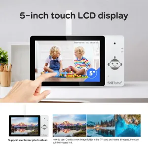 SriHome DH050-SH064 4K 8MP Smart Baby Monitoring Camera Kit with 5-inch Touch Screen 3X Digital Zoom 355 PTZ AI Crying Detection Color Night Vision Human Tracking Alarm 2-Way Audio Home Monitor Viewing Cameras