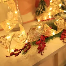 Festive Home Decor Ornament Christmas Tree Decoration Ribbon LED String Lights Christmas Tree Decoration Ribbon Led Light String Lights With Holiday Gift Box Bow Satin Copper Wire Lights