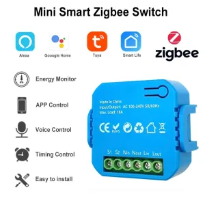 Tuya Mini Zigbe Smart Switch 16A AC 100-240V Support Two-way Ramote Control Energy Monitoring Timing Function Voice Control with Alexa Google Home