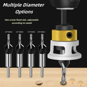 4-in-1 Countersink Drill Bit Set with Low Friction Depth Stop 6.25mm Shank Tungsten Steel Drill Bits 2.8mm 3.2mm 3.5mm 4.0mm Drill Bits for Woodworking Metalworking