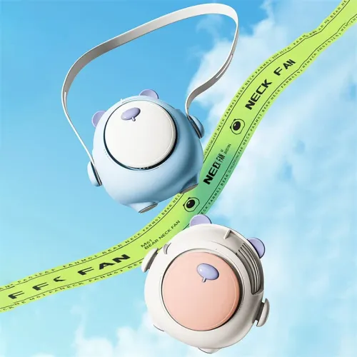 Cute Mini Portable Cooler Fan 900mAh Cartoon Robot Summer Cooling Fans 3-speed Adjustable Rechargeable Hanging Neck Fan