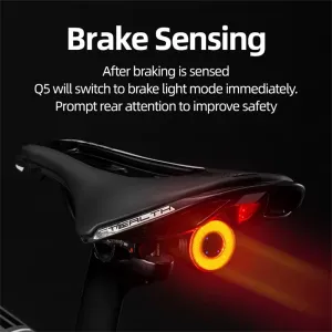 ROCKBROQ5 Smart Auto Brake Sensing Bicycle Taillight Vibration Sensor Wake-up IPX6 Waterproof USB Charging Bike Rear Light for Night Riding