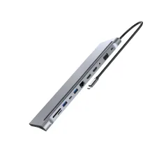 Bakeey 12-in-1 Type-C Docking Station USB-C Hub Splitter Adaptor with Dual 4K HDMI Display 1080P VGA 87W USB-C PD3.0 Power Delivery USB-C Data Transfer Port RJ45 Network Port 3.5mm Audio Jack 3*USB3.0 Memory Card Readers Multiport Hub for PC Laptop