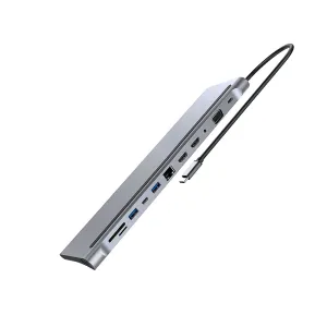 Bakeey 12-in-1 Type-C Docking Station USB-C Hub Splitter Adaptor with Dual 4K HDMI Display 1080P VGA 87W USB-C PD3.0 Power Delivery USB-C Data Transfer Port RJ45 Network Port 3.5mm Audio Jack 3*USB3.0 Memory Card Readers Multiport Hub for PC Laptop