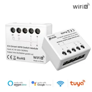 Tuya WiFi 6 Mini Smart Light Switch Module 1 Gang Smart Home DIY Breakers Smart Life APP Remote Control Support Alexa Google Home