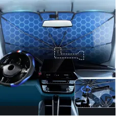Car Front Windshield Sunshade V-Neck Foldable Umbrella Reflective Sunshade For Vehicles Blocking UV Sunshade Summer Keep Cool