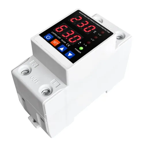 Dual Display 40A 63A 80A 230V Din Rail Adjustable Digital Over Under Voltage Relay Surge Protector Limit Over Current Protection
