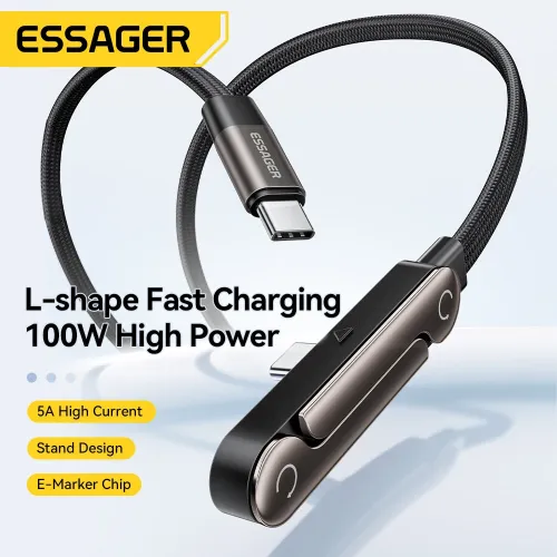 ESSAGER ES-X78 5A 100W Type-C to Type-C Cable Fast Charging Data Transmission Thickened Copper Core Line 1M Long for iPhone 17 17Pro 16 15 Pro Max for Xiaomi 17pro for Huawei Mate XTs for SAMSUNG for OPPO for VIVO
