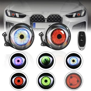 LED Headlight with Dual Dynamic Devil Eye Design Multiple Modes for Cars Motorcycles Universal