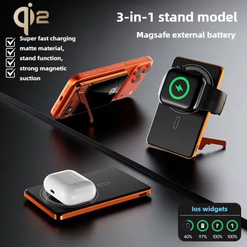 PD20W 5000/10000mAh Magnetic Wireless Power Bank with Digital Display External Battery Power Supply with 1 Input & 2 Outputs Fast Charging for iPhone 17 17Pro 16 15 Pro Max 14 13 for Xiaomi 17pro for Samsung Galaxy S25 Ultra Come with Phone Stand
