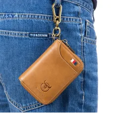 BULLCAPTAIN Genuine Leather Mens Waist-Mounted Wallet Card & Id Holders Multi-function Key Chain Holders Mini Key Bag Coin Purse Wallet Two-In-One with Gift Box