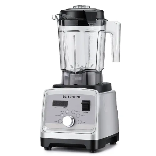 BlitzHome BH-228C Professional 1600W Countertop Blender 6-Leaf Blade 6 Programs Smoothie & Ice Crushing Blender with 2L Jar 600ml Travel Cup 800ml Grinder Cup