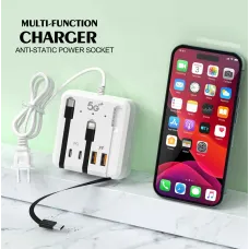 66W 4-Port USB Power Strip 2USB-A+2USB-C PD Fast Charging Desktop Charger Adapter with 3 Lines for iPhone 16 16 Pro 15 14 13 Pro Max for XIAOMI for SAMSUNG HUAWEI