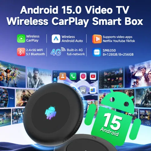 Tbox Ultra2 3-in-1 Android 15.0 SM6350 Tv Box CarPlay Wireless Android Auto Wireless Adapter Support Youtube Netfilx IPTV GNSS