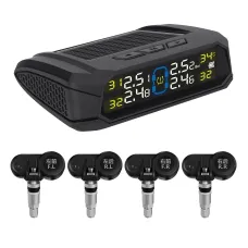 Solar-Powered Wireless TPMS 433.92MHz LED Display Car Tire Pressure Monitoring System with 4 Sensors Real-time Monitoring