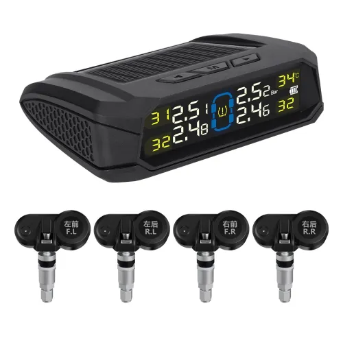 Solar-Powered Wireless TPMS 433.92MHz LED Display Car Tire Pressure Monitoring System with 4 Sensors Real-time Monitoring