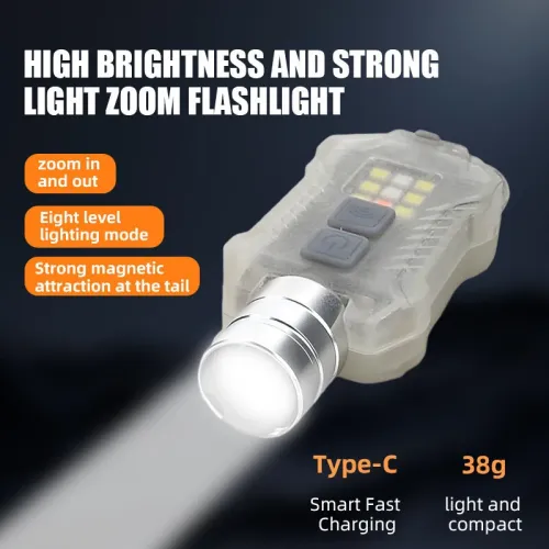 Bikight Hat Clip Headlamp Adjustable Focus Magnetic Base Dual LEUV Light USB-Rechargeable Tactical Flashlight Keychain Emergency Light Portable Work Light