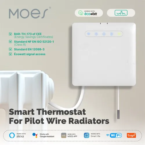 MOES Tuya Wifi Smart Thermostat for Pilot Wire Heating Radiator Support Ecowatt Electricity Monitoring App Remote Control Work with Alexa Google Home