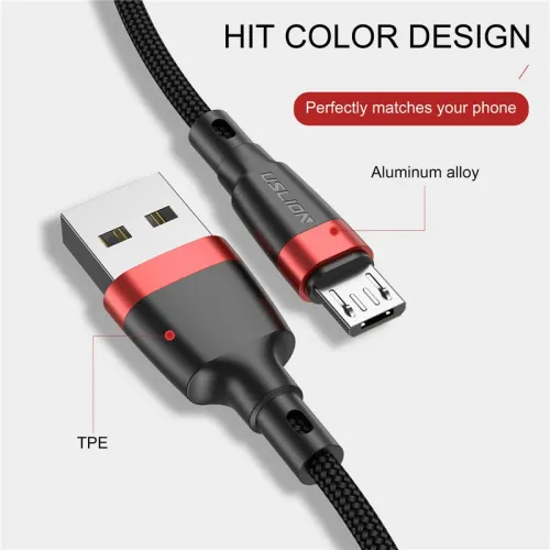 USLION 3A USB-A to Micro USB Cable QC3.0 Fast Charging Data Transmission Copper Core Line 1M/2M Long for Samsung for Xiaomi for Oppo Android Phone