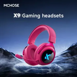 MCHOSE X9 Gaming Headset bluetooth Headphone 53mm Large Drivers 7.1 FPS Surround Sound 2000mAh Battery 15ms Low Delay Soft Protein Leather Earmuffs 2.4G Wireless Headphones with External Noise Cancelling Microphone