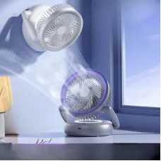 Foldable Wall-mounted Fan with Night Light 360 Rotational Airflow Desktop Electric Fan 5 Wind Speed Adjustable Air Circulation Fan for Dormitory Office