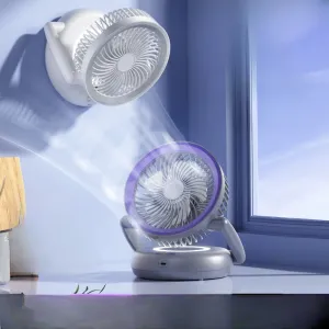Foldable Wall-mounted Fan with Night Light 360 Rotational Airflow Desktop Electric Fan 5 Wind Speed Adjustable Air Circulation Fan for Dormitory Office
