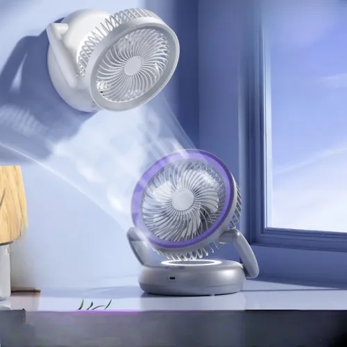 Foldable Wall-mounted Fan with Night Light 360 Rotational Airflow Desktop Electric Fan 5 Wind Speed Adjustable Air Circulation Fan for Dormitory Office