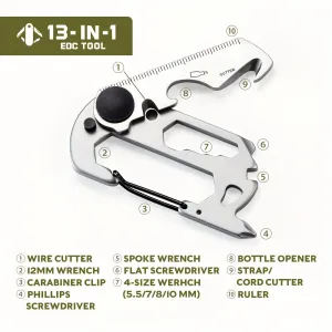 IPRee 9in1 13in1 Mini Multifunction Wrench & Bottle Opener Compact Card Tool Stainless Steel Climbing Carabiner EDKeychain Gear Rope Cutter Camping Hiking Outdoor Tools