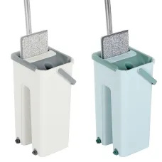 360 Rotation Spin Flat Mop Bucket Set Auto Rebound Hand-free Floor Cleaning