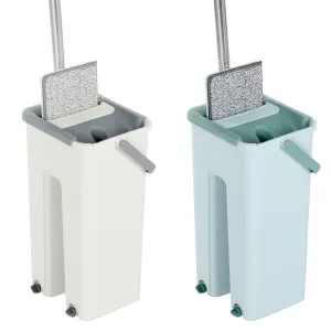 360 Rotation Spin Flat Mop Bucket Set Auto Rebound Hand-free Floor Cleaning